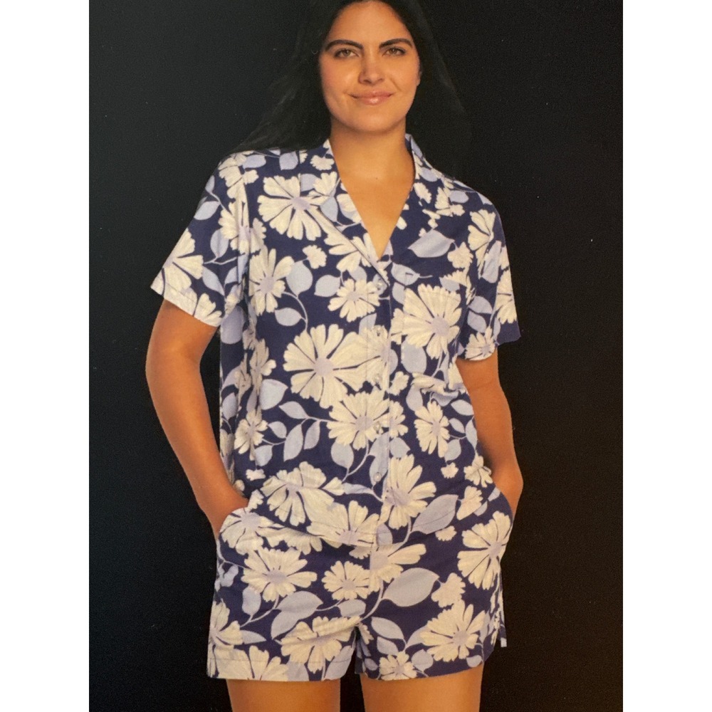 Gap Woven Pajama Set Blue Floral Cotton Poplin Short Sleeve Shorts GP008449 L